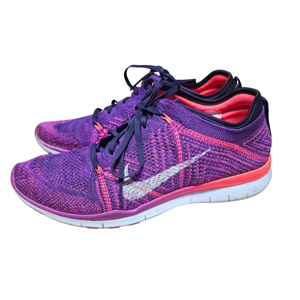 Nike Free RN Flyknit 5.0 Womens Purple Orange Running Shoes 718785-502 Size 8.5